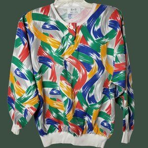 BDS Vtg Men Abstract Splatter Raimbow Paint Sweatshirt Multicolor Medium